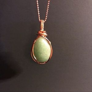 Hand Crafted Delicate Copper Chain Necklace w/ Green Aventurine Pendant